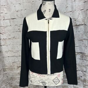 ZARA Knit Black & White Colorblock Zip-Up Jacket Size M
